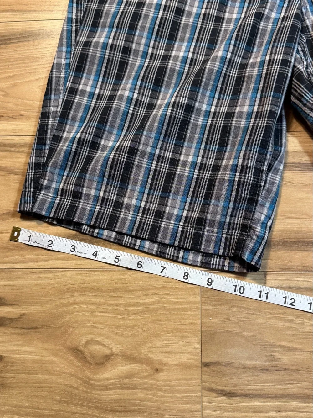 Men's Plaid Cotton Blend Shorts - Blue/Black